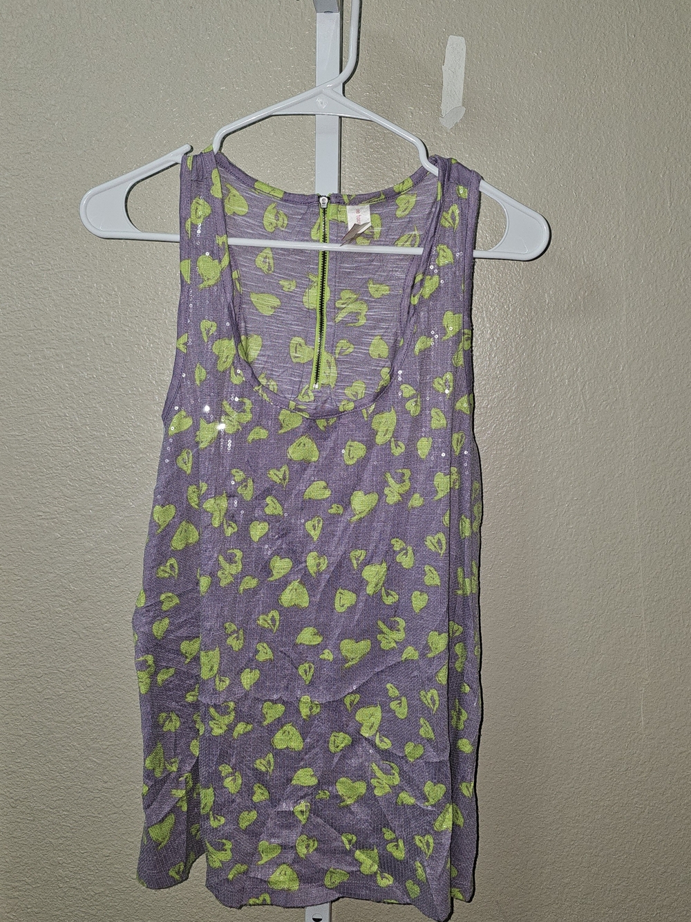 No Boundaries Purple Tank Top with Lime Heart Print